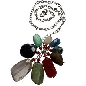 Artisan 925 Silver Metal Chain Rainbow Gemstone Tassel Drop Lariat Necklace NEW